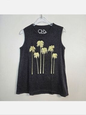 Chaser Kids Heathered Brown & Gold Palm Tree Tank, Size 6 ~ EUC